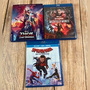 Marvel Blu Ray DVD Lot Of 3 Spiderman Thor Love And Thunder Doctor Strange